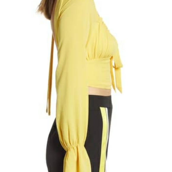 SOLD Tiger Mist ocha tie-front yellow crop top - Picture 5 of 7